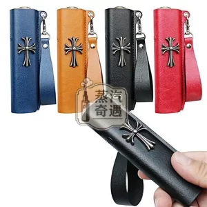 【黑色/紅色/黃色/藍色】IQOS ILUMA ONE保護套防摔皮革 哥德風十字造型金屬感設計 適用4.0 / 6 / 7 代一體機｜真皮質感｜附掛繩